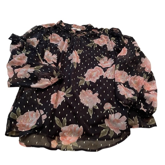 Haver & Blair London-Long Sleeves-High Neck-Lined-Floral Blouse-Gold Fleck-3X - Picture 13 of 14